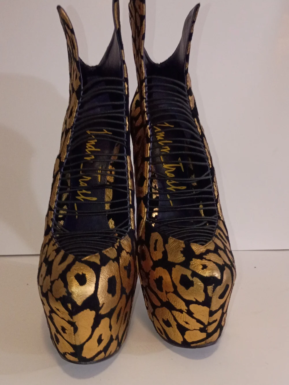 London Trash Gold and Black Leopard-Print Platform Heels
